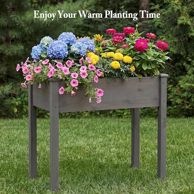 Simple Deluxe Raised Garden Bed with Legs, 48x24x30 Inch Wooden Planter Box with Liner, Elevated Outdoor Garden Box for Patio, Balcony & Backyard Use, Grey