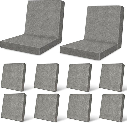 pickyNproud 12Pcs Patio Cushion Covers Stretch Outdoor Couch Cushions Slipcovers Replacement Washable Furniture Protector with Elastic Bottom Sofa Chair Seat Cover, Textured Charcoal Gray