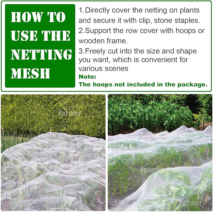 Garden Barrier Netting, Plant Covers 10x10Ft Ultra Fine Mesh Netting Protect for Vegetable Plants Fruits Flowers Crops Greenhouse Row Covers Raised Bed Barrier Screen Birds Animals Protection Net