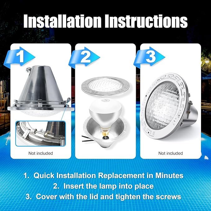 500W R40 120V Pool Light Bulb for Inground Pool & Spa – 3000K Warm White, E26 Base, High-Power, Compatible with Pentair & Hayward Fixtures, 3,000-Hour Lifespan (4 Pack)
