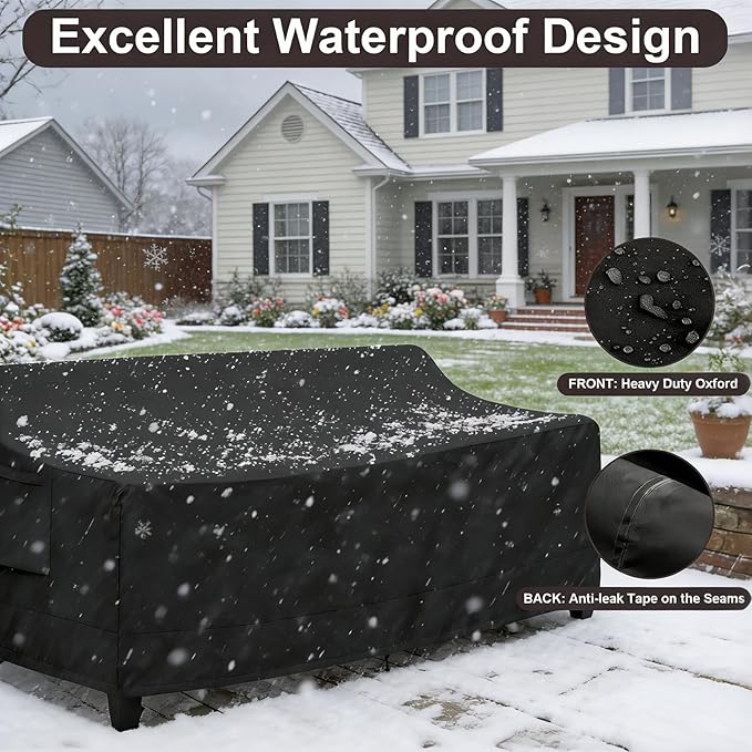 PureFit Outdoor Couch Cover Waterproof Patio Sofa Furniture Covers, 3-Seater Outdoor Cover with Air Vent and Handles, 78W x 35D x 35H Inches, Black