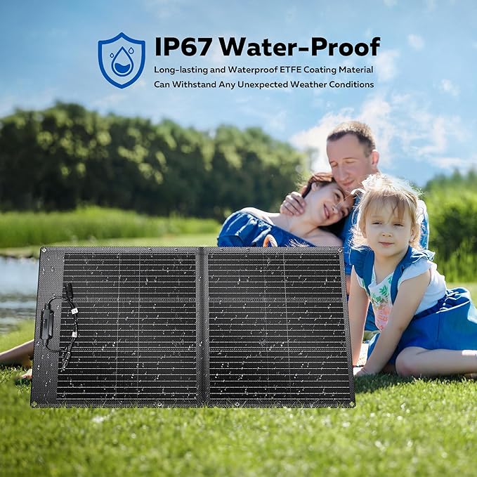 100W Portable Solar Panel for Power Station, 20V ETFE Foldable Solar Panel Charger with 23.7% High Efficiency for Outdoor Camping RV Trip Emergency Power Supply Off-Grid