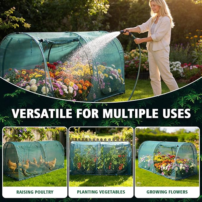 8.2'x4'x4' Crop Cage, Portable Tunnel Plant Netting Cover Tomato Netting, 4 Roll-Up Zipper Door Garden Cage, Bug Netting Cover for Vegetables & Fruits, Durable Raised Garden Bed Covers