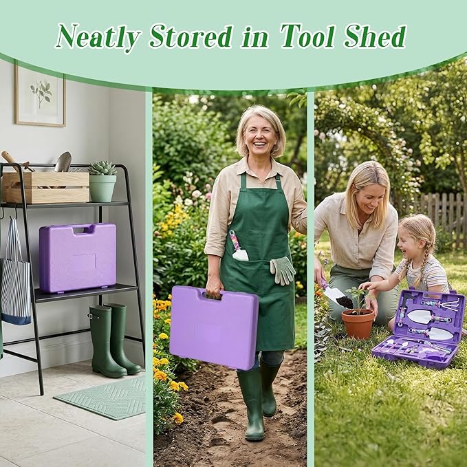 Gardening Gifts for Women, Gardening Tools for Mom Grandma Wife, 10 Pcs Garden Supplies mit Protable Case, Ergonomic Handle Trowel Rake Weeder Pruner Shears Sprayer Present Purple
