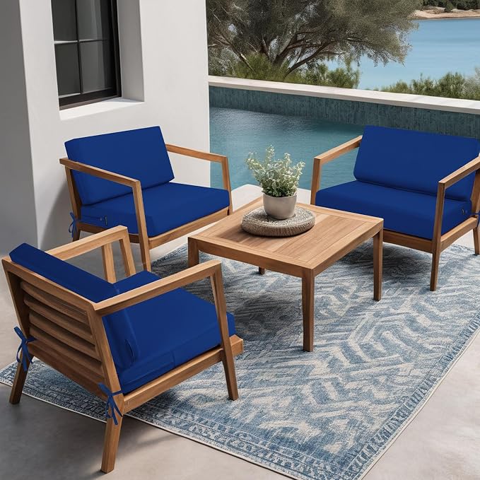idee-home Outdoor Cushions for Patio Furniture, Outdoor Seat Cushion, Waterproof Couch Hampton Bay Deep Seat Replacement Chair Cushions for Garden Lawn Backyard Deck, 26.5 x 26.5 Navy Bue | Waterproof Hampton Bay Deep Seat Replacement Couch Cushions fo...