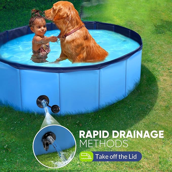 Dog Pool, Foldable Pet Swimming Pool with 6mm High-Strength PP Board, Hard Plastic Collapsible Doggy Pools for Small Dogs Kitty Duck, Non-Slip Doggie Bathtub Quick to Set Up and Drainage Hole, 63.2"
