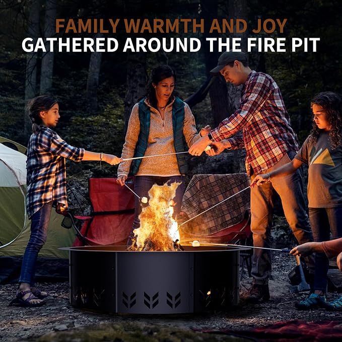 Outdoor Smokeless Fire Pit Ring Insert, Heavy Duty 30 Inch Inner|36 Inch Outer Diameter, Metal Round Fire Ring for Outside Wood Burning, Black
