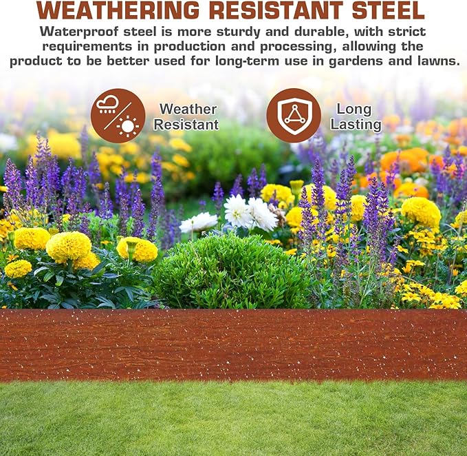 41" L X 6.3" H Corten Steel Landscape Edging,Metal Lawn Edging,6 Pack | Garden Edging Border,Hammer-in,No Dig,For Landscaping, Flexible,For Garden, Lawn, Pathway, Yard