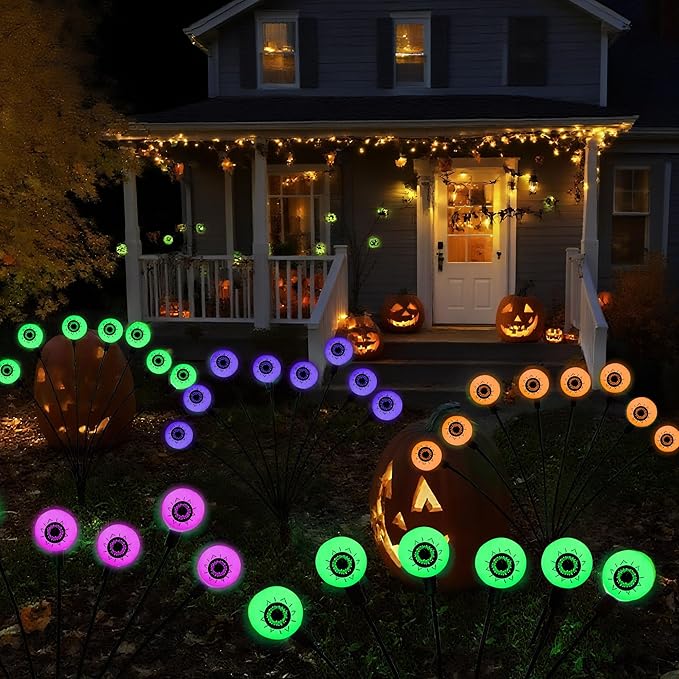Fansafurn Solar Halloween Eyeball Lights Outdoor, 8 Color-Changing LED Eyes with Stakes, IP65 Waterproof Realistic Swinging Eyeballs, Solar Powered Halloween Decorations for Lawn, Garden, Yard, Porch