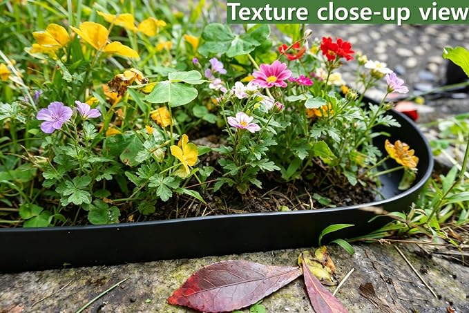 A ANLEOLIFE 40FT Plastic Landscape Edging, 2" Tall No-Dig Black Garden Border with 48 Spikes, Heavy-Duty Flexible Lawn Coil, Grass Barrier & Easy Install