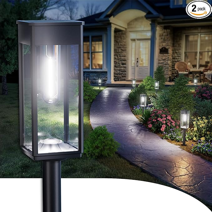 ALFIOT Solar Pathway Lights Outdoor, 2 Pack Bright Solar Lights Outdoor, IP65 Waterproof Solar Garden Lights Solar Powered Landscape Lighting for Yard Patio Walkway Driveway Pathway (Cool White)