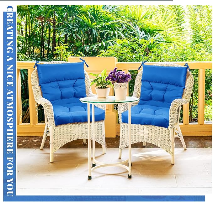 Sintuff 2 Pcs 44 x 21 x 4 Patio Chair Cushions Outdoor Chair Cushion Seat/Back Tufted Pillow with Ties Water Resistant Replacement Indoor Patio Furniture Outdoor Furniture (Solid Color,Blue)