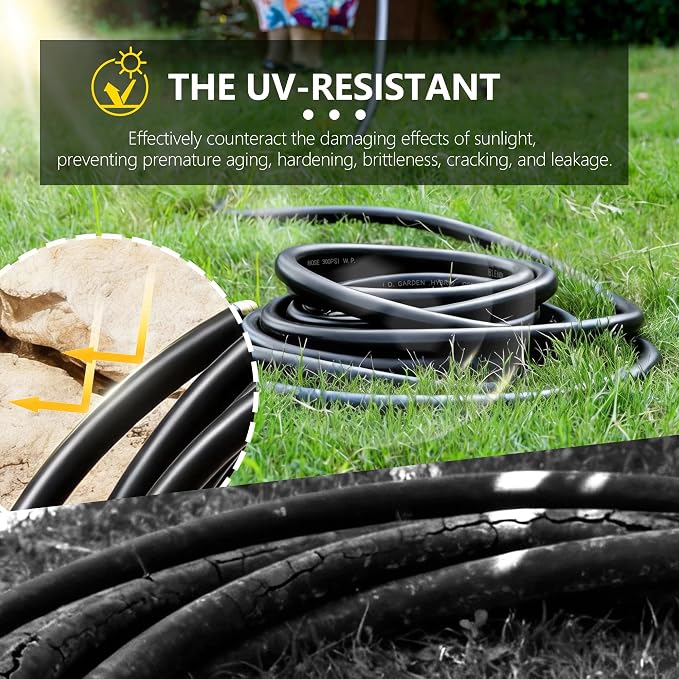 5/8" x 150ft Garden Hose, -40℉ To 190℉ Hot/Cold, Heavy Duty,Flexible, 300psi Working, 1000psi Burst, 3/4" Brass Fittings with Hose Protector Coil Spring for Outdoor,Yard, Farm