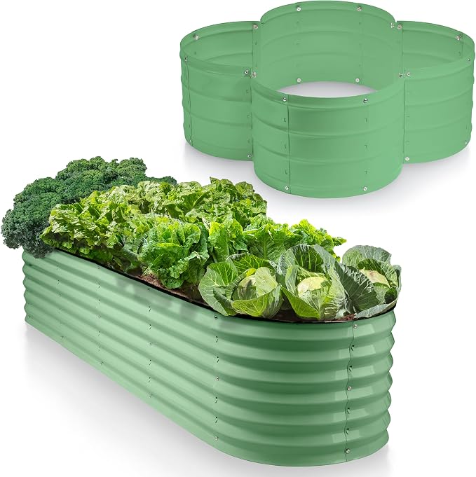 Galvanized Raised Garden Beds Outdoor // 8×2×1.5ft Modular & 3×3×1ft Planter Raised Beds for Gardening, Vegetables, Flowers // Large Metal Garden Box (Light Green) // Patent Pending Tool-Free Assembly