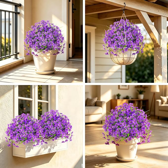Grooy Set of 2 Artificial Topiary Ball Flower for Outdoor | UV Resistant Faux Flower with Ground Spikes, Fake Bushes Shurbs Plants, Artificial Flower for Outdoor Indoor Front Porch