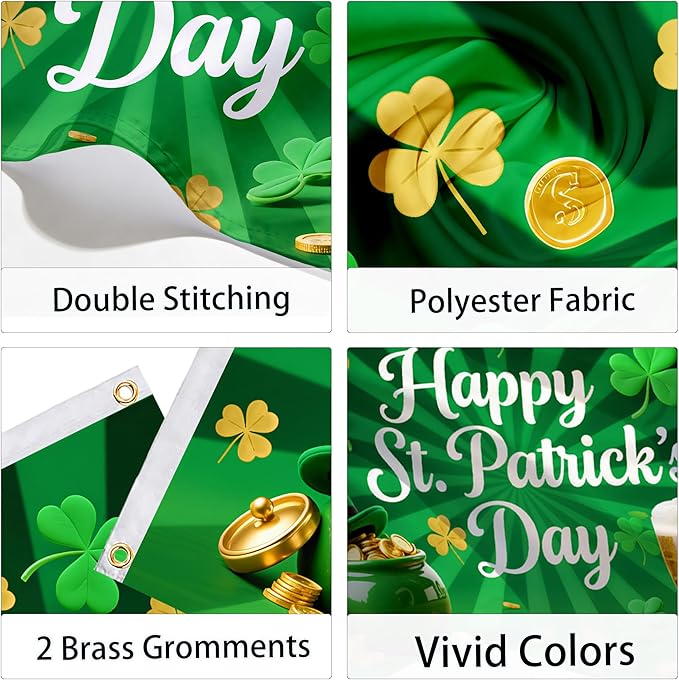 St Patrick's Day Flags 3x5 Outdoor Double Sided Flag 5x3 Ft Green Shamrocks Irish Holiday Decorations – Durable Polyester St Patricks Day Banner with White Header & 2 Brass Grommets for Yard House Garden