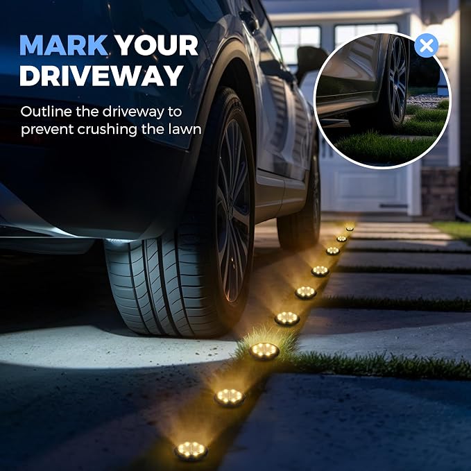 SOLPEX Mini Solar Ground Lights, 20 Pack Pathway Solar Lights Outdoor Waterproof, Garden Lights for Driveway Walkway Yard Landscape (Warm White)