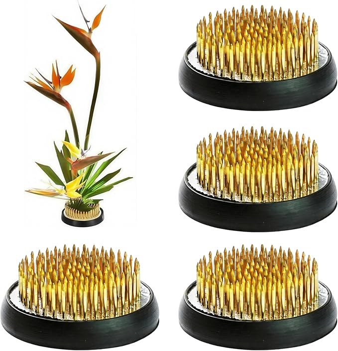 2inch Flower Frogs Set, Stainless Floral Frogs Ikebana Kenzan, Round Flower Arrangement Tool Floral Holder Pin Frogs for Ikebana Flower Vase Home DIY Craft (4Pcs 2inch Gold)