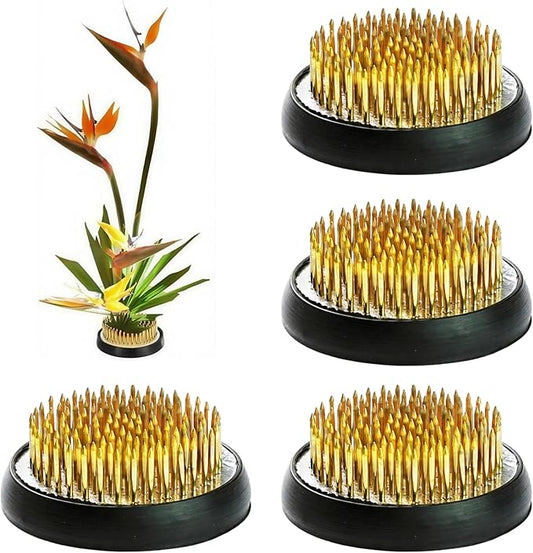 2inch Flower Frogs Set, Stainless Floral Frogs Ikebana Kenzan, Round Flower Arrangement Tool Floral Holder Pin Frogs for Ikebana Flower Vase Home DIY Craft (4Pcs 2inch Gold)