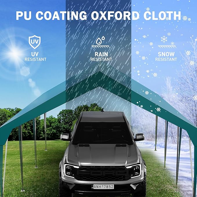 13'x20' Carport Heavy Duty Car Canopy UV Resistant Waterproof Portable Garage for Car, Boat, Party, Storage Shed (Dark Green)