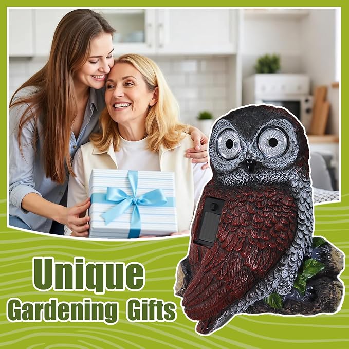 Sheaifun Owl Garden Statue Owl Solar Lights Outdoor Garden Resin Yard Outdoor Hanging Decor for Outside Gardening Housewarming Gifts for Women 5.5x2.5x7.5 Inch