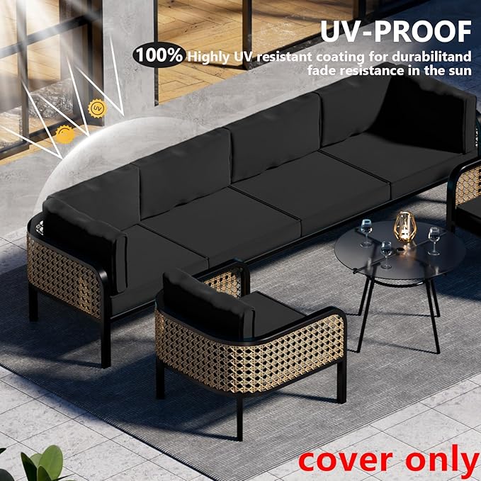 14 Piece Outdoor Patio Waterproof Cushion Covers, Fits 6-Seat Wicker Rattan Sectional Couch Chair Furniture Cover Replacement Set - Fade-Resistant Patio Cushion Covers with Zipper