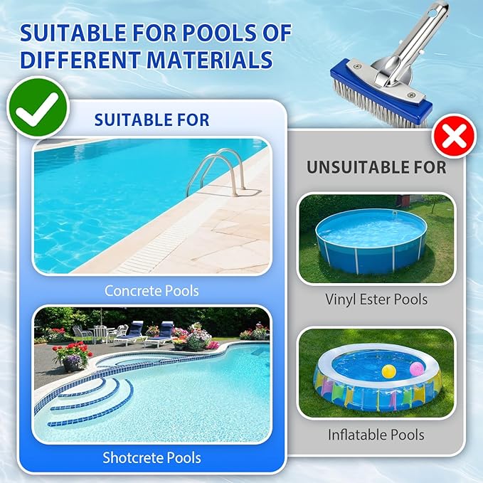 5-Inch Pool Brush Head - Combo Nylon & Stainless Steel Wire Bristles, Heavy Duty Metal Pool Brushes for Extra Scrubbing Power, for Cleaning Inground Pool Tiles, Concrete, Walls, Floor, Steps, Corners