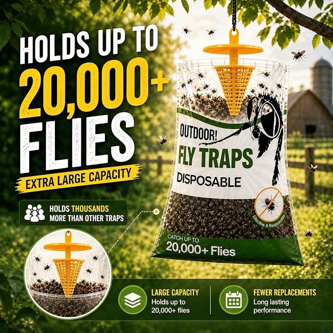 9 Pack Disposable Fly Traps Outdoor Hanging Add Water - Portable Fly Catcher Outdoor Flying Insect Trap Fly Traps for Ranch/Barn/Patio/Campsite