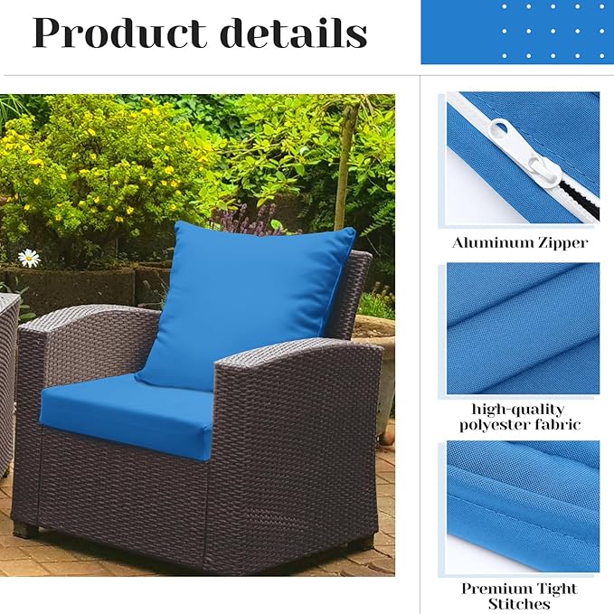 Mindsoft 8 Pcs 24"x24" Patio Cushion Covers Outdoor Cushion Covers Replacement High UV Resistant Anti Slip Waterproof Patio Chair Seat Slipcovers for Outdoor Furniture(Bright Blue)