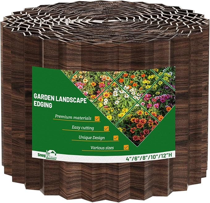 SnugNiture Corrugated Metal Garden Edging,6" x 50' Sturdy Lawn Edging Border,Landscape Edging Border for Lawn, Flower Bed,Garden and Yard(Brown with White)