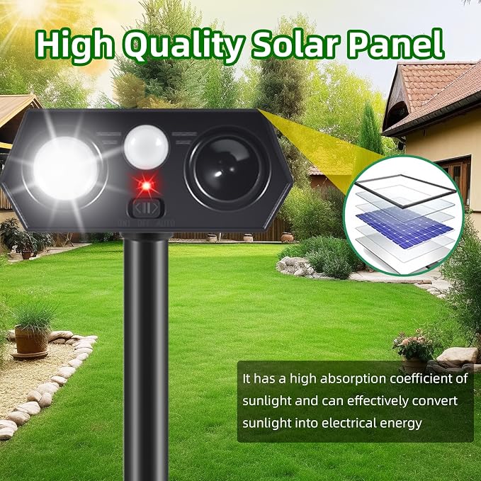 2026 Sonic Fortress Pro Deer Repellent Devices Solar Ultrasonic Animal Repellent Outdoor with Motion Sensor & Flashing Light Cat Squirrel Deterrent to Keep Racoon Rabbit Out of Yard & Garden 2 Pack