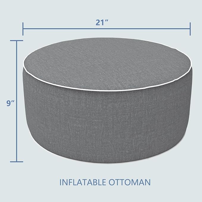 LVTXIII Outdoor/Indoor Inflatable Ottoman, 21"x21"x9" Patio Footrest Stool, Portable Round Pouf Ottoman for Patio Garden, Camping or Home Decoration, Grey Textured