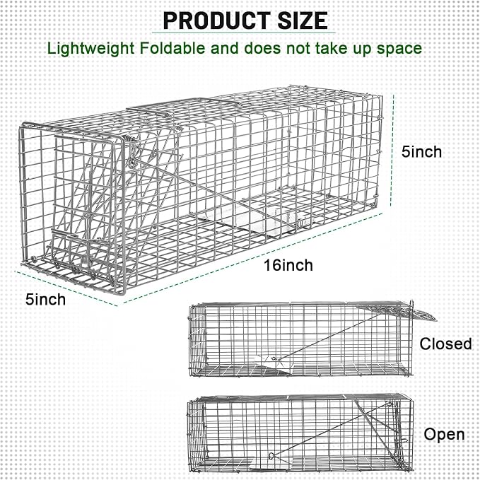 Qualirey 1 Pcs Humane Squirrel Trap Heavy Duty Live Animal Chipmunk Catch and Release Rat Trap for Outdoor Small Animals Mouse Raccoon Stray Cat Rodent Weasels (Silver)
