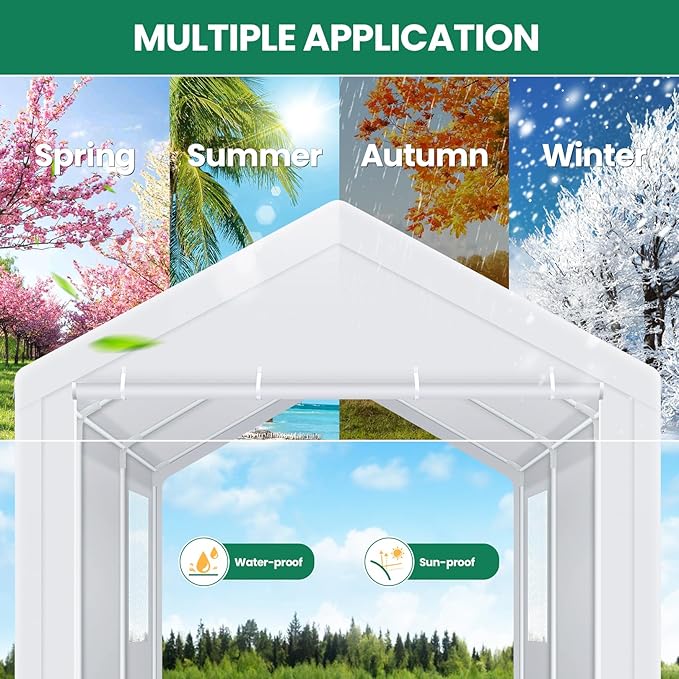 COBIZI Carport Canopy 12x20 Heavy Duty Portable Garage with Removable Sidewalls & Doors, Car Port Canopy Tent with Built-in Sandbags & All-Season Tarp for Car Boat Truck, White