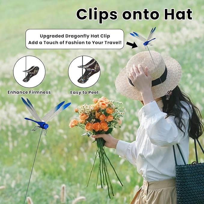 3D Dragon Fly Clip, Dragon Fly Clips for Bugs - Double Reinforced Wings/Upgraded Strong Clip, PVC Waterproof Wings Never Fade, 1:1 Realistic Fake Dragonfly Clips to Keep Bugs Away (16 PCS)