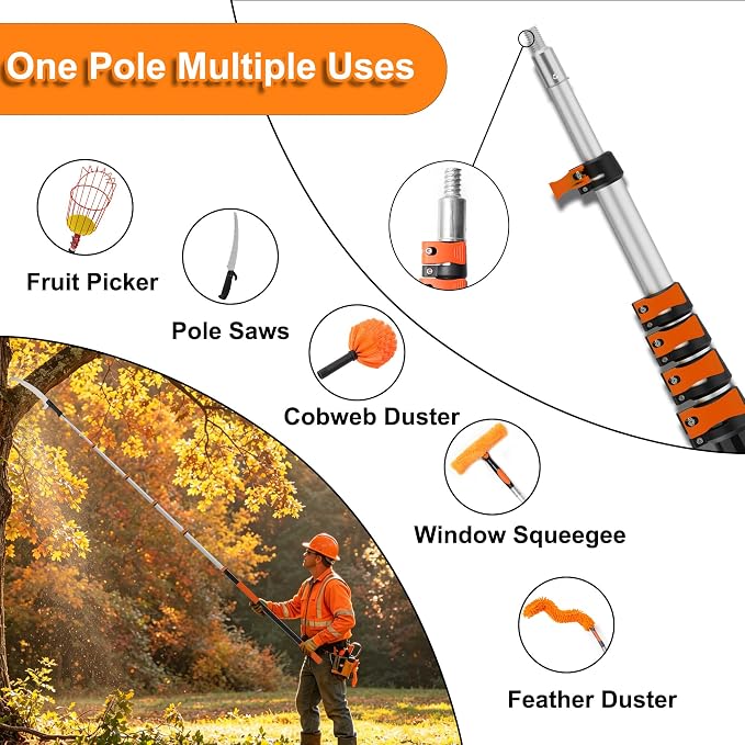 AgiiMan 30FT Reach Pole Saws for Tree Trimming, Pole Saws with 5-24FT Telescoping Extension Pole Pruning Pole Saw with 24" Blade Manual Pole Saw for Tree Pruning Forestry Yard Garden, and Patio