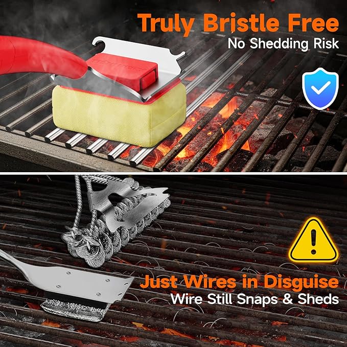 TISHI HERY Bristle Free Grill Brush Replaceable Head for Outdoor Grill Cleaning, Safe Steam BBQ Grill Cleaning Pad Replacement for Cast Iron, Stainless Steel, Porcelain, Ceramic Grates - Red