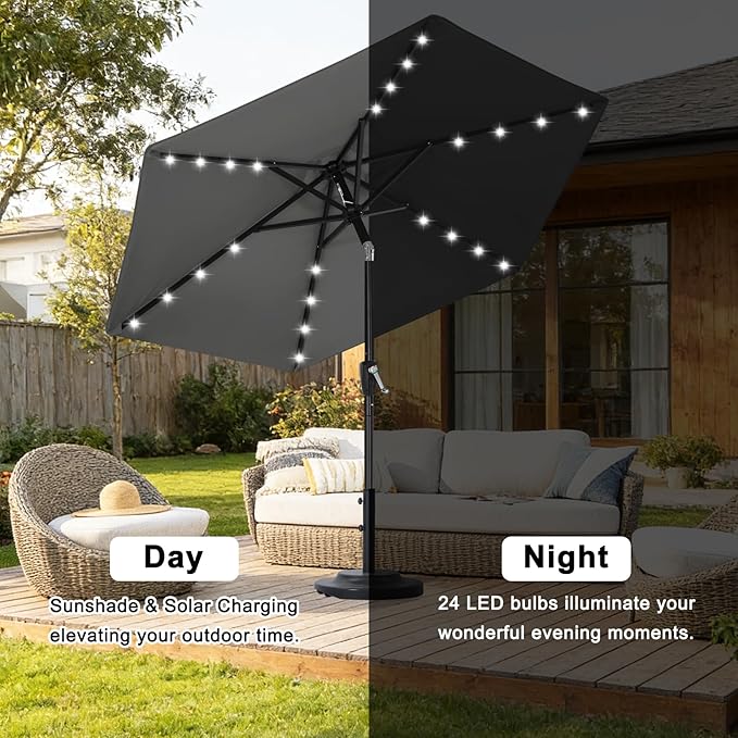 ABCCANOPY Durable Solar Led Patio Umbrellas with 24LED Lights 7.5FT (Dark Gray)