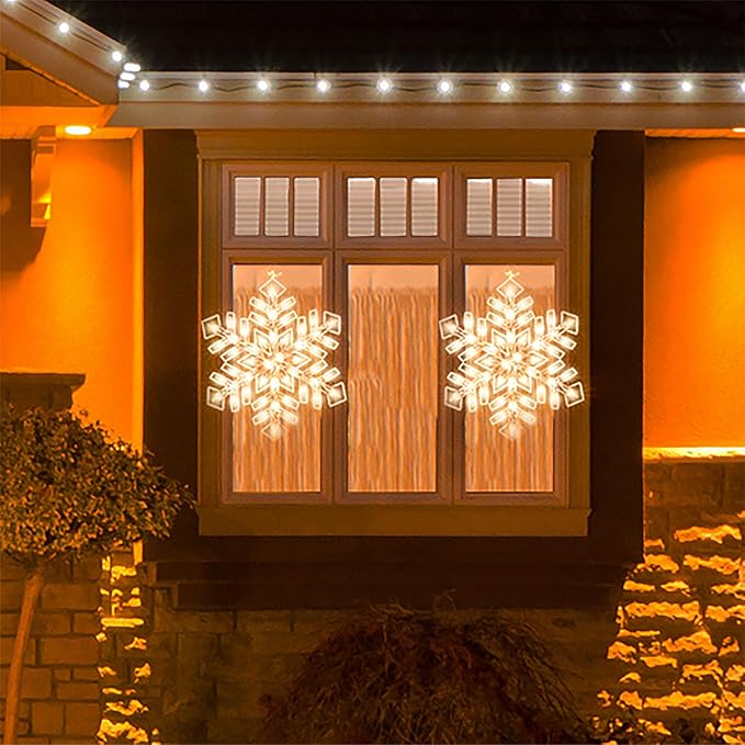 Christmas Window Silhouette Lights, Lighted Snowfalke Double Sided Decorations with 50 Count Incandescent Mini Light for Holiday Indoor Wall Door Glass Decor