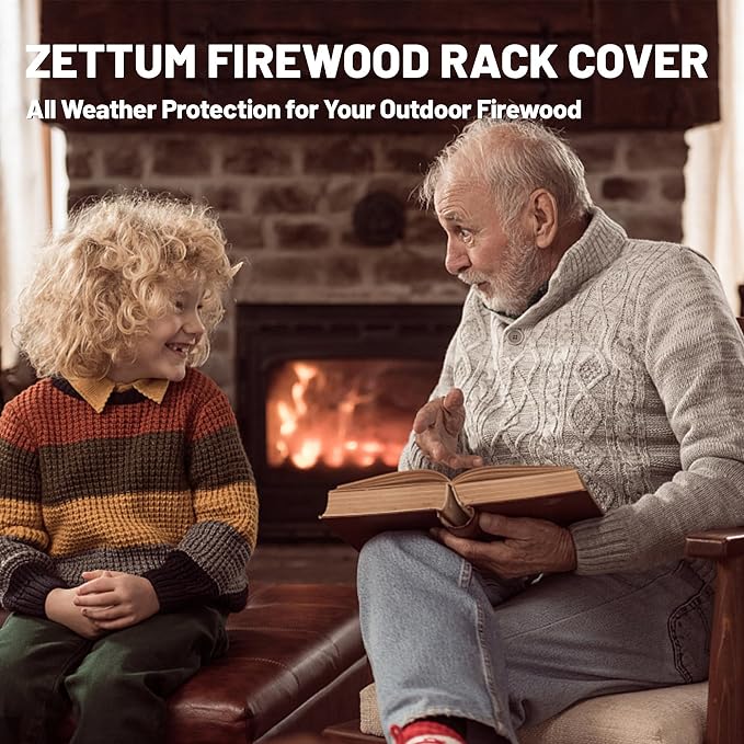 Zettum Firewood Rack Cover 4 Feet - 600D Wood Rack Cover Waterproof & Heavy Duty, 4 Foot Outdoor Log Pile Holder Covers Storage for 4FT Standard Fire Wood Rack Stands (48 x 24 x 49 Inch)