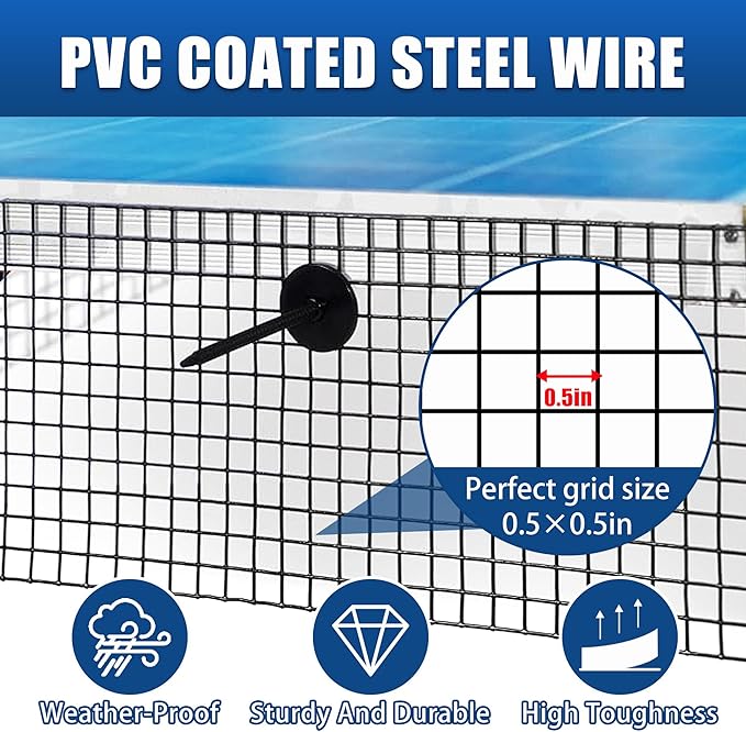 6in x 50FT Solar Panel Bird Mesh Black PVC Coated Steel Solar Panel Bird Guard Proofing Prevents Birds, Pigeons, and Critter Guard from Getting Under the Solar Panels