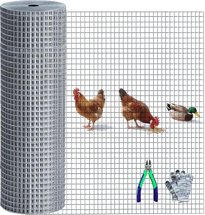Chicken Wire Fencing Hardware Cloth 1/2 inch 19 Gauge Rust-Resistant Mesh Roll with Snips/Gloves for Chicken Coop/Vegetable/Garden/Plants/Poultry Enclosures/Tree/Gutter Guards 16 inch x 50 ft