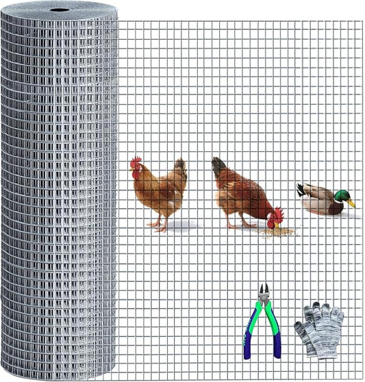 Chicken Wire Fencing Hardware Cloth 1/2 inch 19 Gauge Rust-Resistant Mesh Roll with Snips/Gloves for Chicken Coop/Vegetable/Garden/Plants/Poultry Enclosures/Tree/Gutter Guards 16 inch x 50 ft