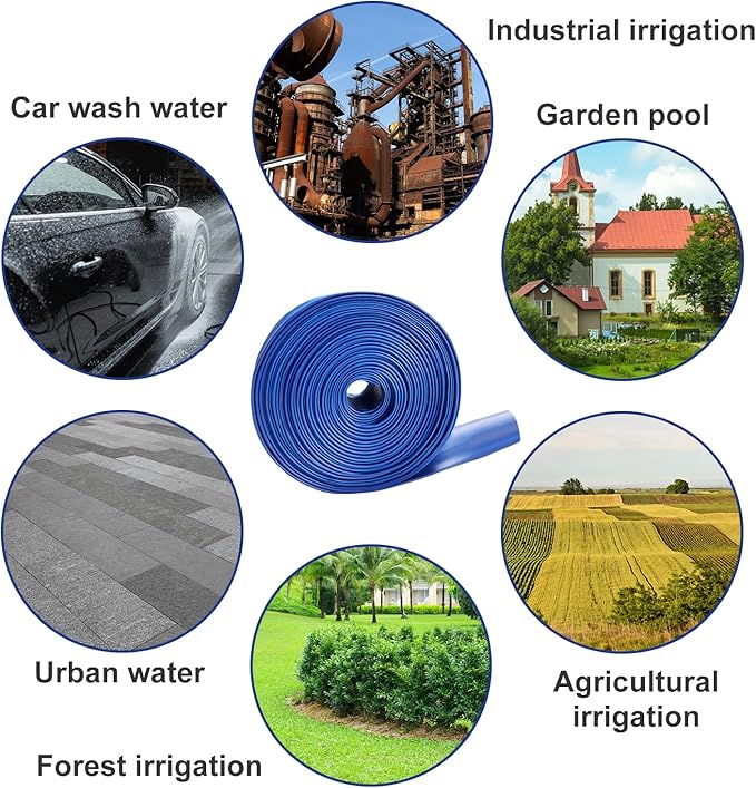 YASHINE PVC HOSE 2"*50ft, Pool Backwash Hose, Heavy Duty Reinforced Blue PVC Lay Flat Water, For Swimming Drain Pools and Clean Filters, with 2 Clamp