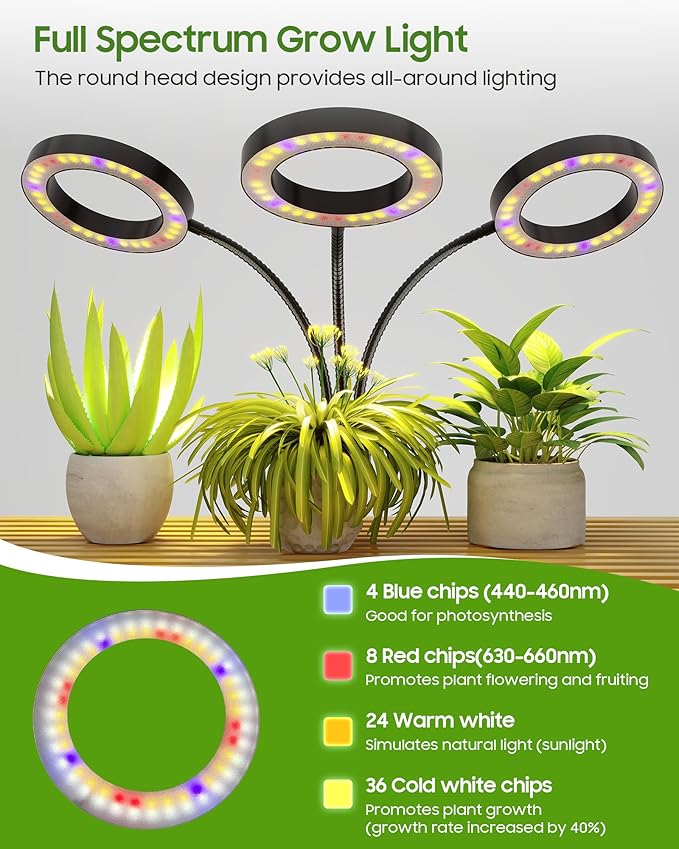 Grow Lights for Indoor Plants, Full Spectrum LED Plant Light with Tripod Stand, Plant Growing Lamps with Timer 3/9/12H, 3 Color Modes, 6 Brightness, 78'' Adjustable Height for Large Plants