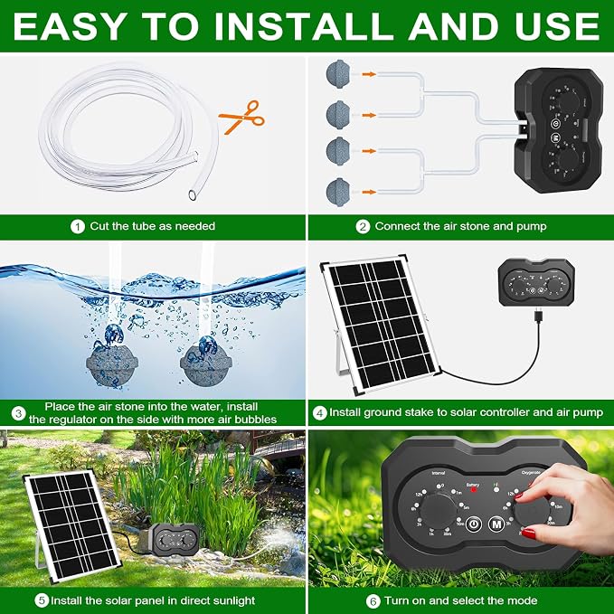Lewisia 6W Solar Pond Aerator with Timer Control Air Pump Battery Aeration Kit Fish Tank Bubble Oxygenator
