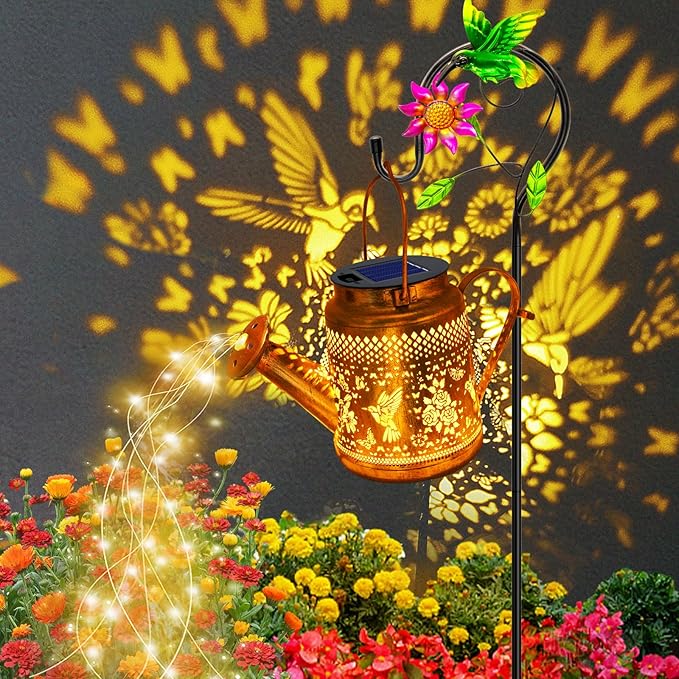 Solar Lanterns Outdoor Waterproof, Gifts for Mom Grandma Women Wife Daughter Mother's Day, Hummingbird Watering Can Garden Decor with Shepherd Hook, Hanging Solar Lights Yard Outside Patio Path Decor
