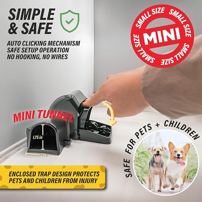 Tratper Mouse Tunnel Traps. Prevents Accidental Triggering with Dual Tunnel Design. Covered Snap Traps for Humane Kill, Safe and Reusable, Pest Control for Mice, Indoor & Outdoor Use, 4 Pack