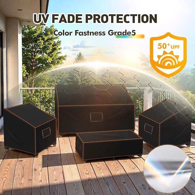SUNICO Patio Furniture Set Covers, 4 Piece Patio Covers for Outdoor Furniture Waterproof, 420D Outdoor Furniture Cover, UV Fade Protection, Tear-Resistant, Black