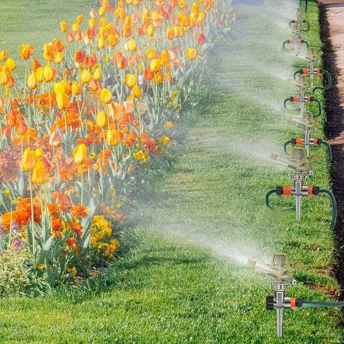 Chengu 8 Set Zinc Alloy Water Sprinklers for Lawns Yard Sprinklers Heavy Duty Sprinkler Heads Adjustable 360 Degree Watering Impact Sprinklers Pulsating Garden Sprinklers for Large Area Irrigation